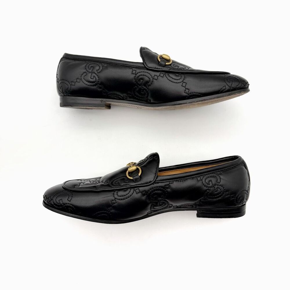 GUCCI Black Embossed Jumbo GG Leather Horsebit Jordaan Loafer Size 38 Flat - Picture 11 of 14